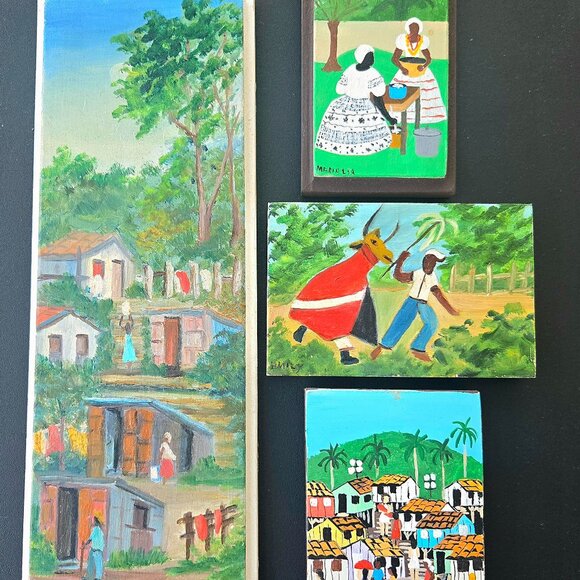 4 Small Vintage Paintings on Wood - Picture 1 of 6